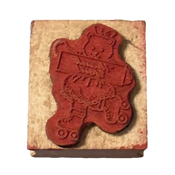 Noteworthy Rubber Stamp Girl Bear Holding Thank You Sign 2 Inches - Picture 7 of 9